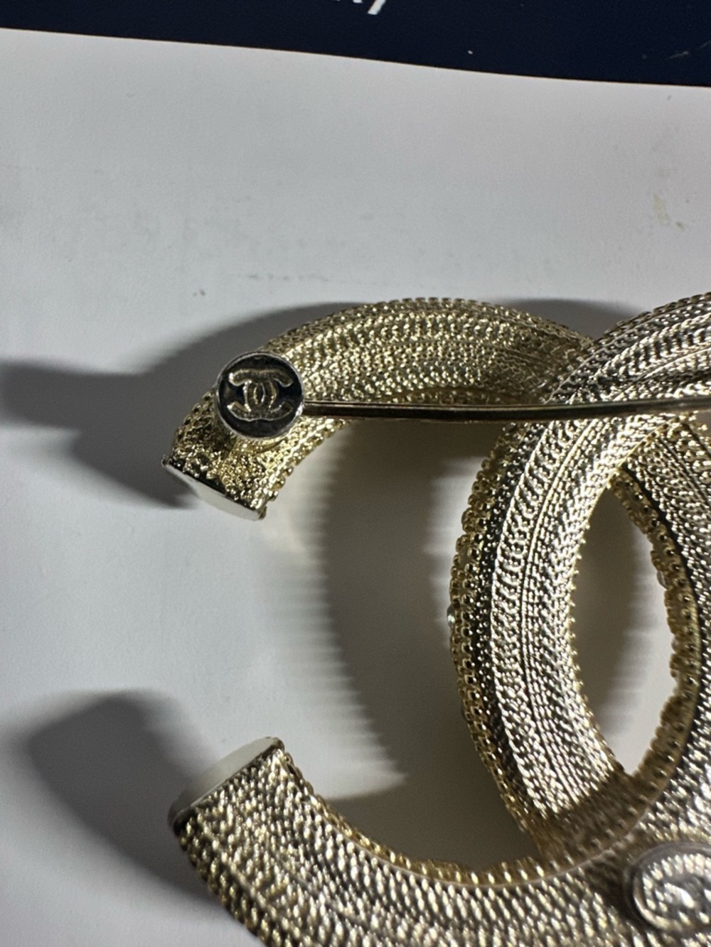 CHANEL Gold-Tone Crystal Embellished Double C Brooch - Picture 5 of 8